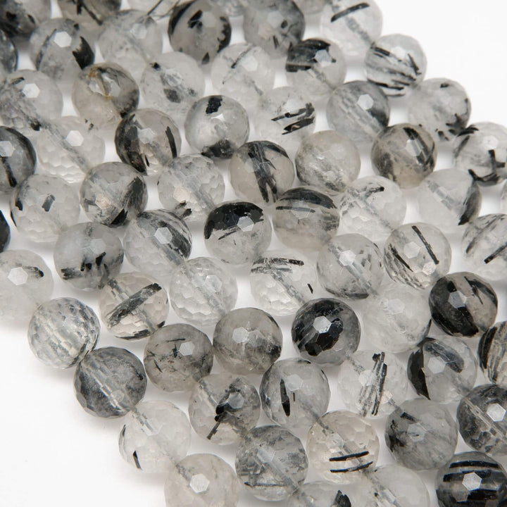Faceted Translucent Tourmalated Quartz Beads