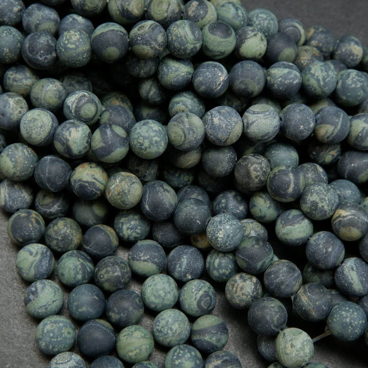 Matte finish green and black kambaba jasper beads.