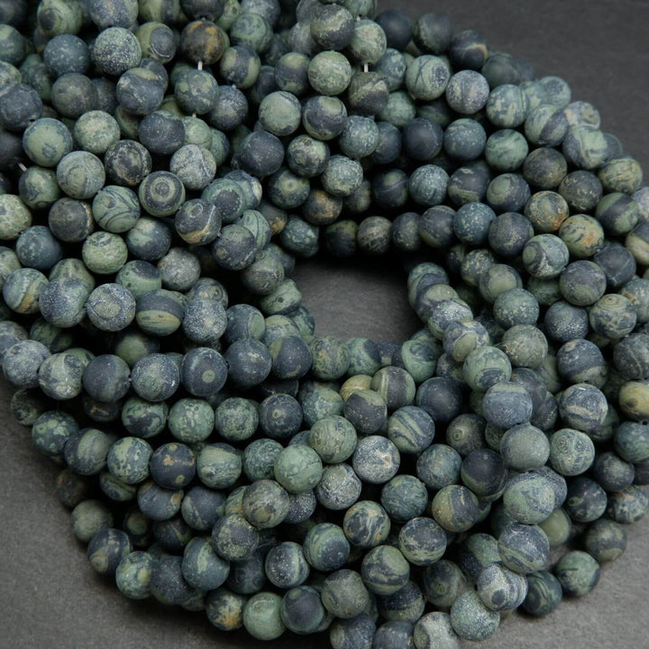 Matte finish green and black kambaba jasper beads.