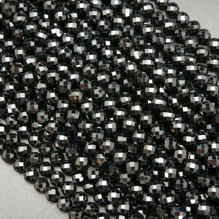 Black Tourmaline · Microfaceted · Round · 2mm, 3mm, 3.8mm, Bead, Tejas Beads