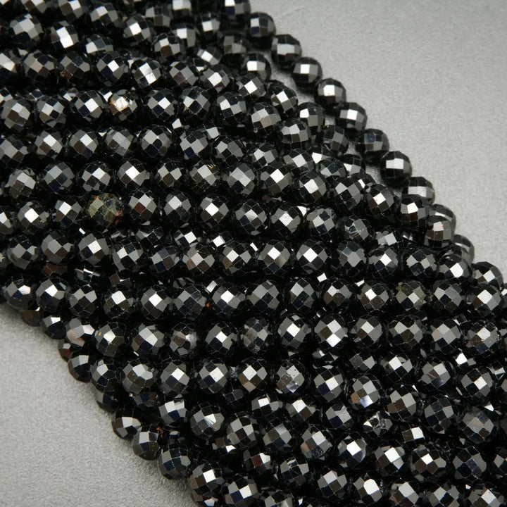 Black Tourmaline · Microfaceted · Round · 2mm, 3mm, 3.8mm, Bead, Tejas Beads