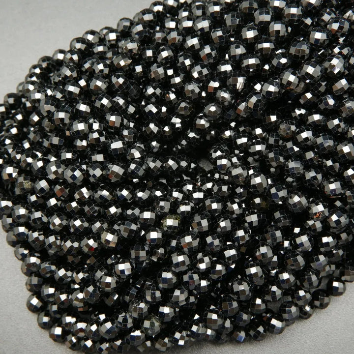 Black Tourmaline · Microfaceted · Round · 2mm, 3mm, 3.8mm, Bead, Tejas Beads