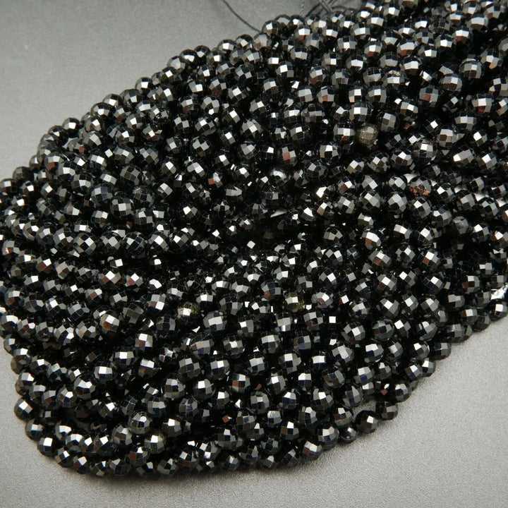 Black Tourmaline · Microfaceted · Round · 2mm, 3mm, 3.8mm, Bead, Tejas Beads