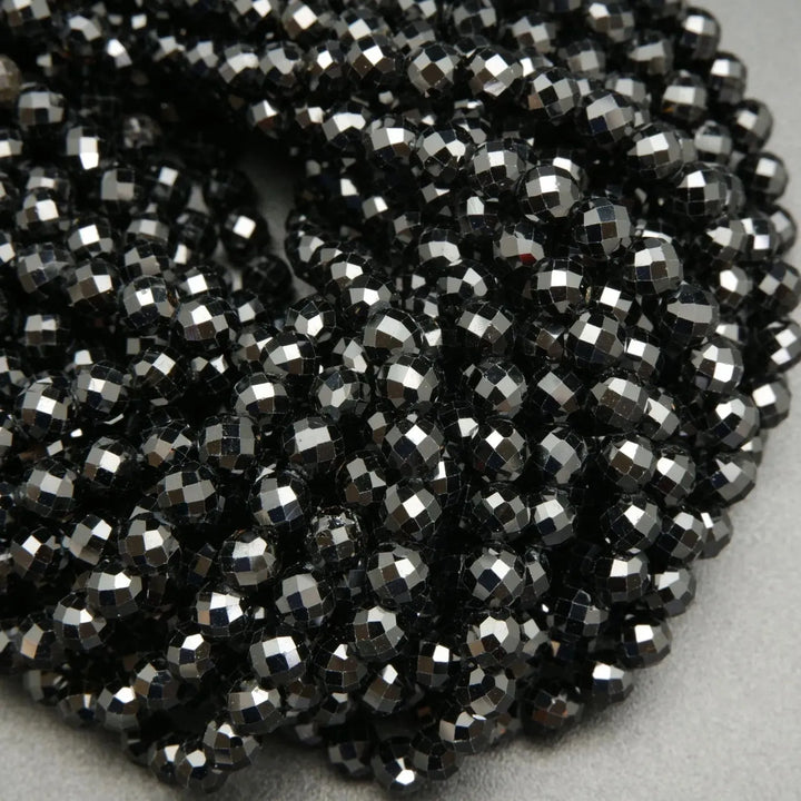 Black Tourmaline · Microfaceted · Round · 2mm, 3mm, 3.8mm, Bead, Tejas Beads