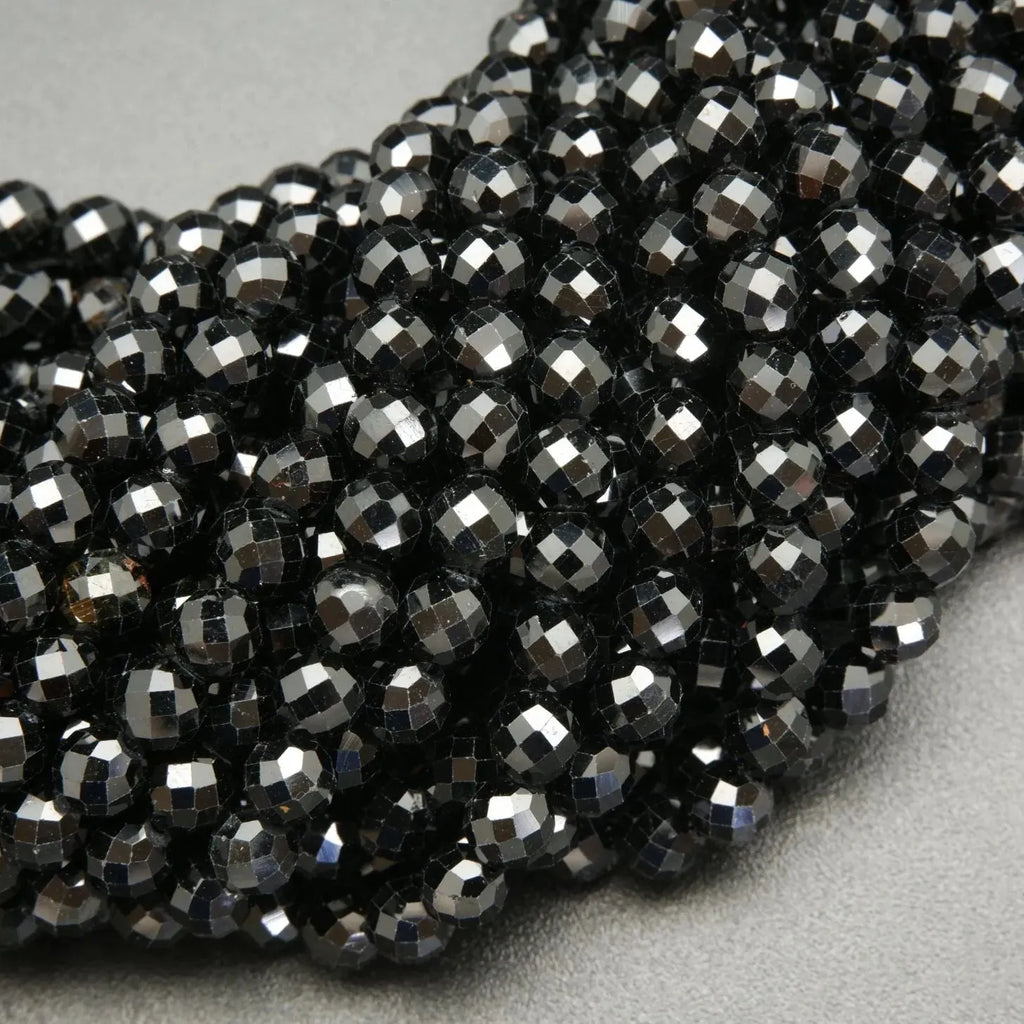 Black Tourmaline · Microfaceted · Round · 2mm, 3mm, 3.8mm, Bead, Tejas Beads