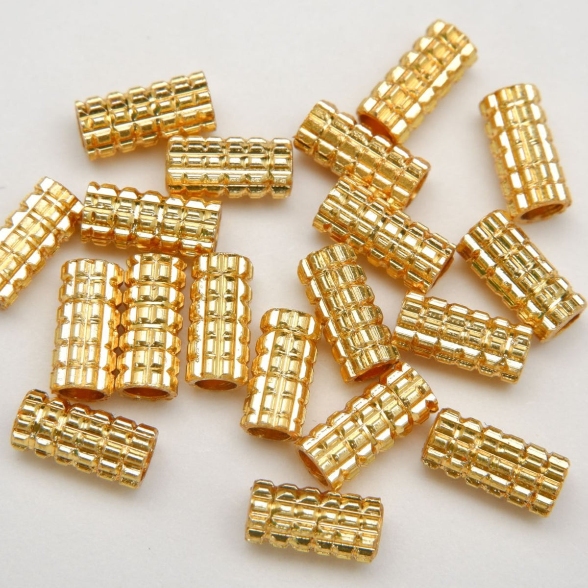 Knurled Tube · Gold Finished Brass · 3x5mm, 3x7mm Tejas Beads