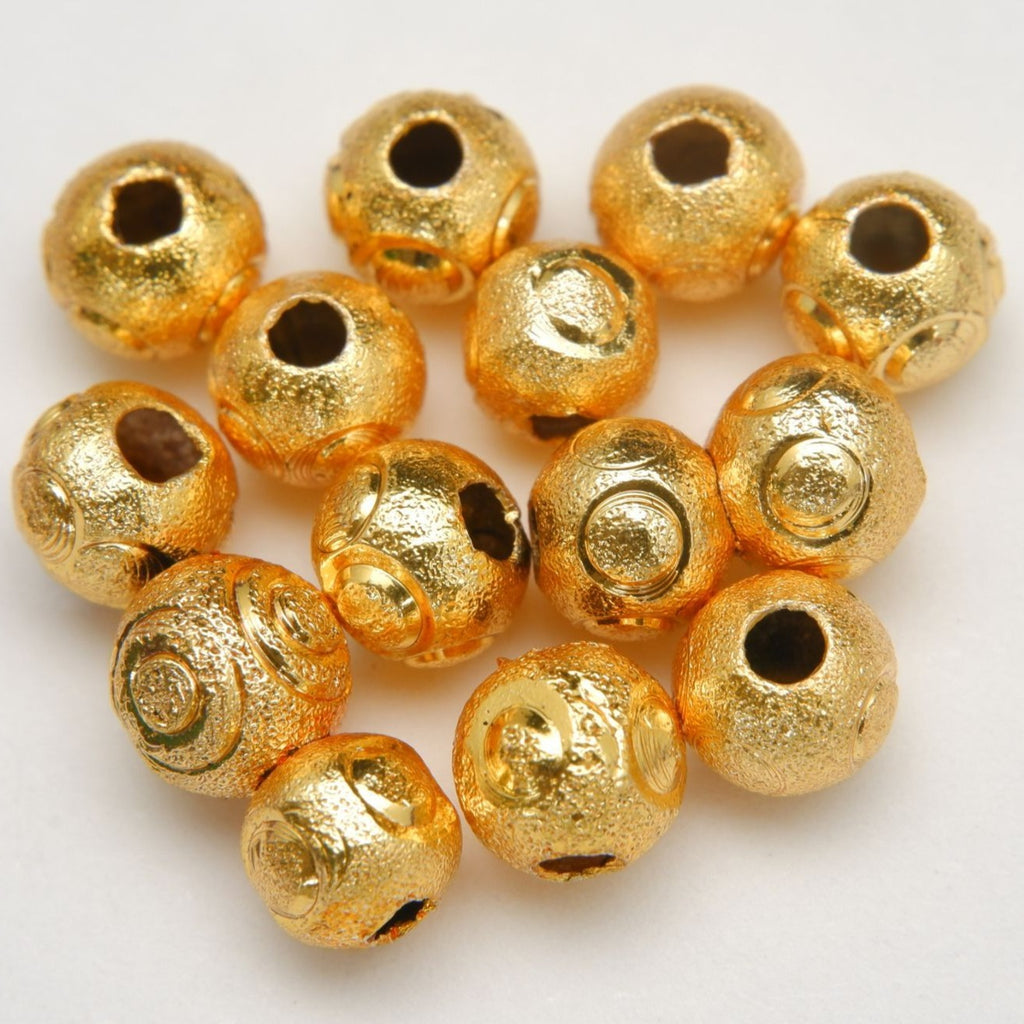 Carved Sphere · Gold Finished Brass · 5mm · ~40pcs, Finding, Tejas Beads