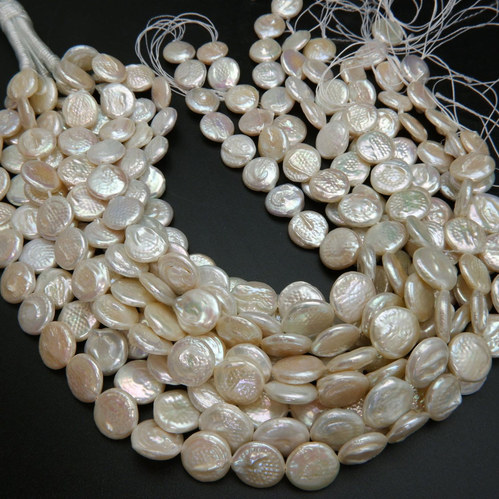 Freshwater Pearl · Coin Shape · White · 17mm, Pearl, Tejas Beads