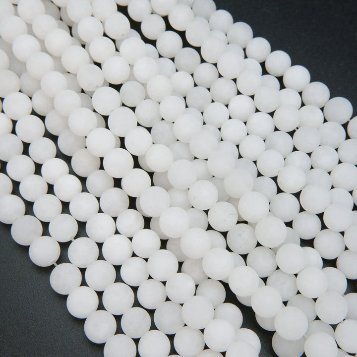 Round Matte Finish White Jade Beads.