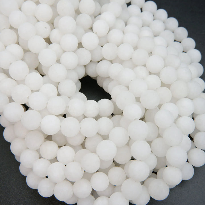 Round Matte Finish White Jade Beads.