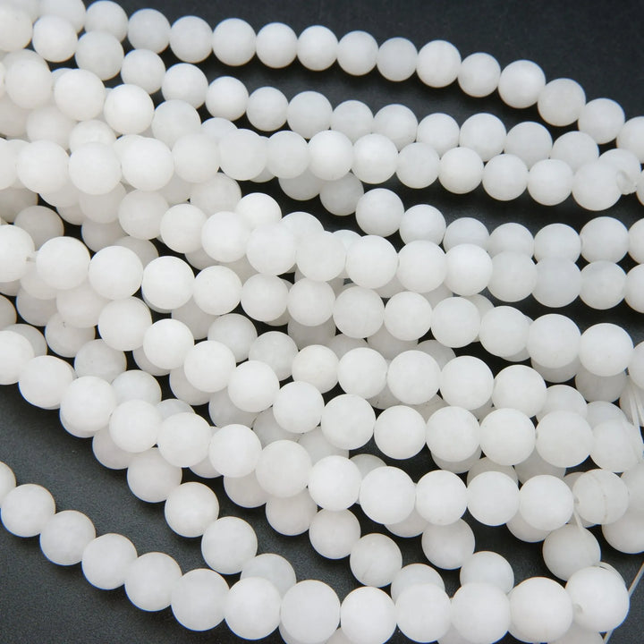 Round Matte Finish White Jade Beads.