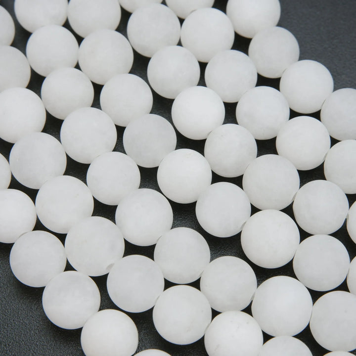 Round Matte Finish White Jade Beads.