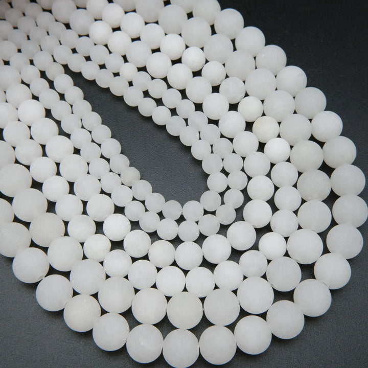 Round Matte Finish White Jade Beads.