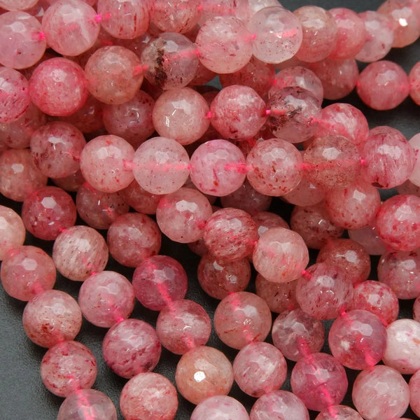 Strawberry Quartz Beads, Natural, 10mm Faceted Round - Golden Age