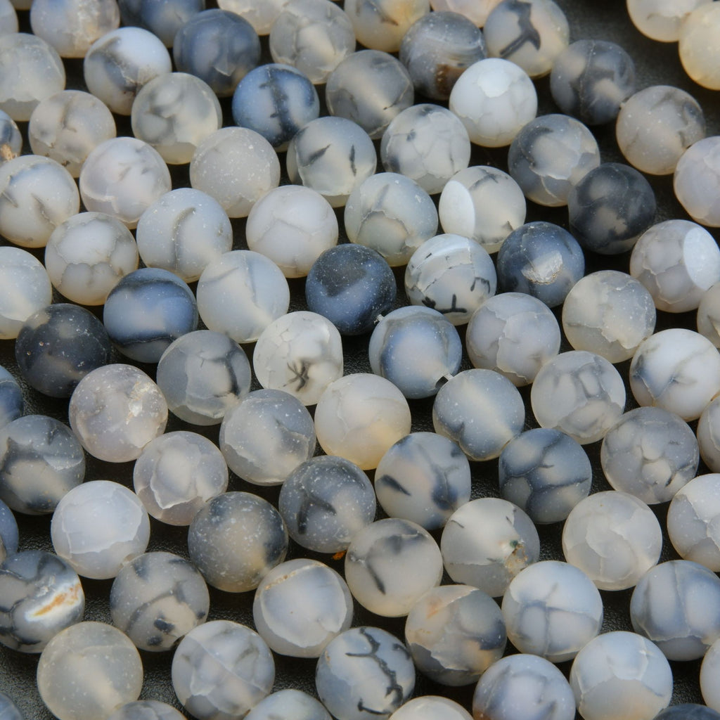 Matte Finish Spider Web Agate Beads. Cracked Agate Beads With Black Dye In The Cracks.