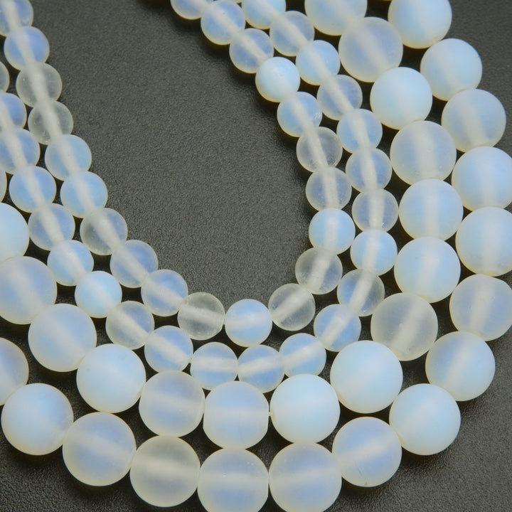 White matte finish manmade opalite beads.