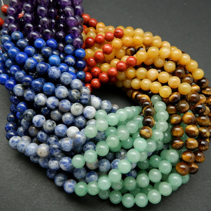 Seven Chakra Stone · Smooth · Round · 4.5mm, 6.5mm, 8.5mm, Bead, Tejas Beads