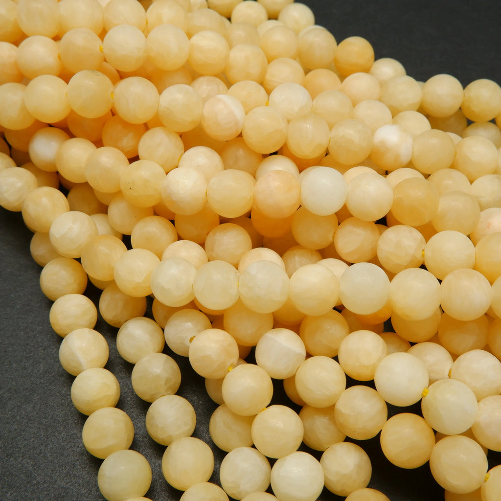 Matte Finish Yellow Calcite Round Gemstone Beads