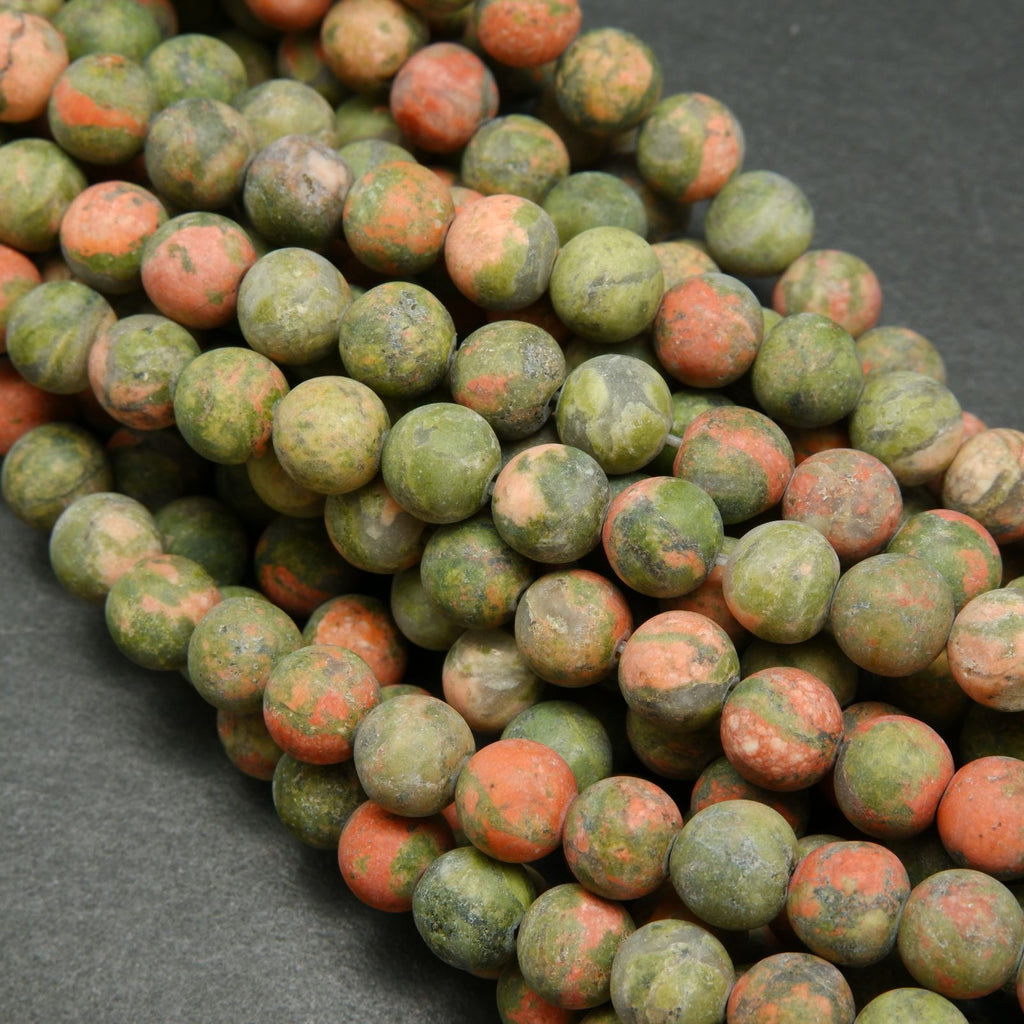 Green and orange matte finish unakite jasper beads.