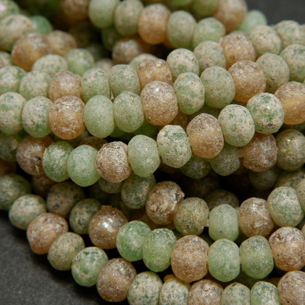Green and brown matte finish roman glass beads.