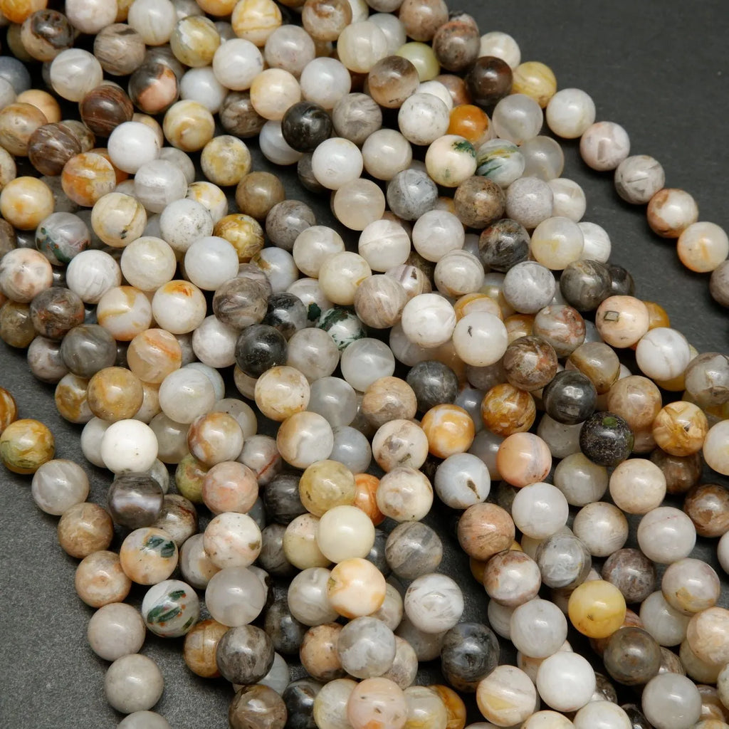 Bamboo Leaf Agate · Smooth · Round · 6mm, 8mm, Bead, Tejas Beads