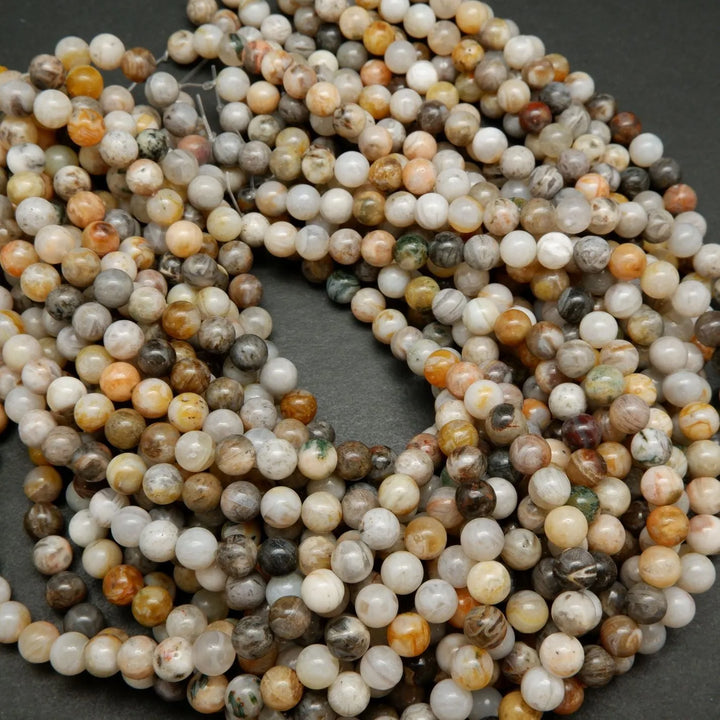 Bamboo Leaf Agate · Smooth · Round · 6mm, 8mm, Bead, Tejas Beads
