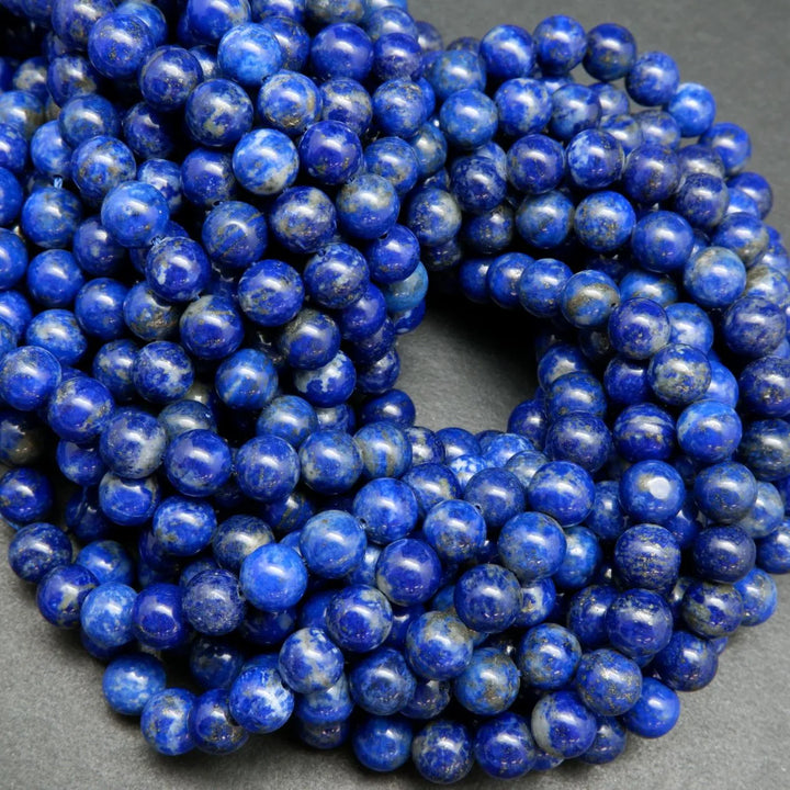 Round Lapis Lazuli Beads with Pyrite and Calcite Inclusions