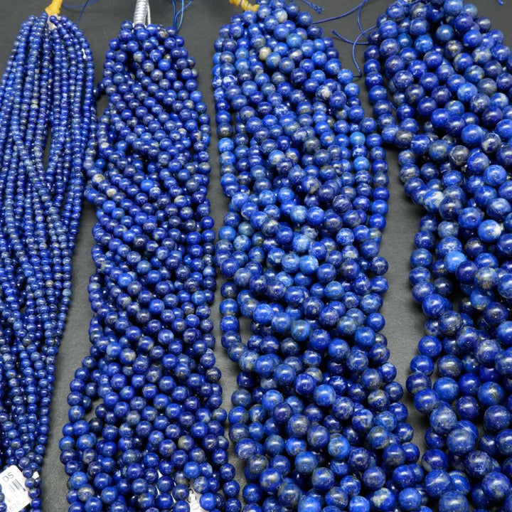 Round Lapis Lazuli Beads with Pyrite and Calcite Inclusions