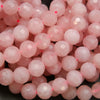Pink faceted rose quartz beads.