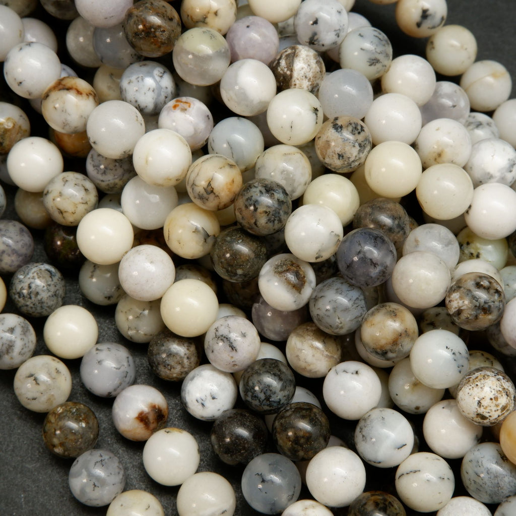 White Dendritic Opal · Smooth · Round · 4mm, 6mm, 8mm, 10mm, Bead, Tejas Beads