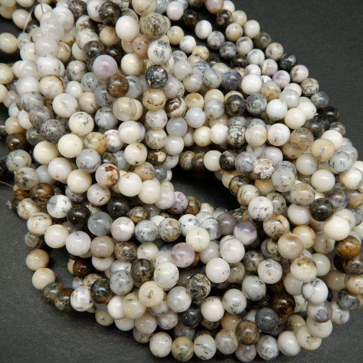 White Dendritic Opal · Smooth · Round · 4mm, 6mm, 8mm, 10mm, Bead, Tejas Beads