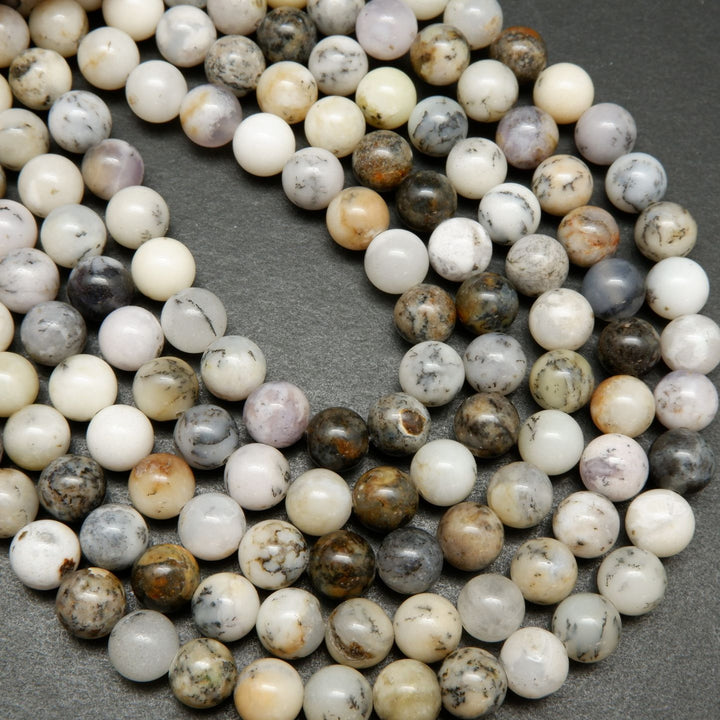 White Dendritic Opal · Smooth · Round · 4mm, 6mm, 8mm, 10mm, Bead, Tejas Beads