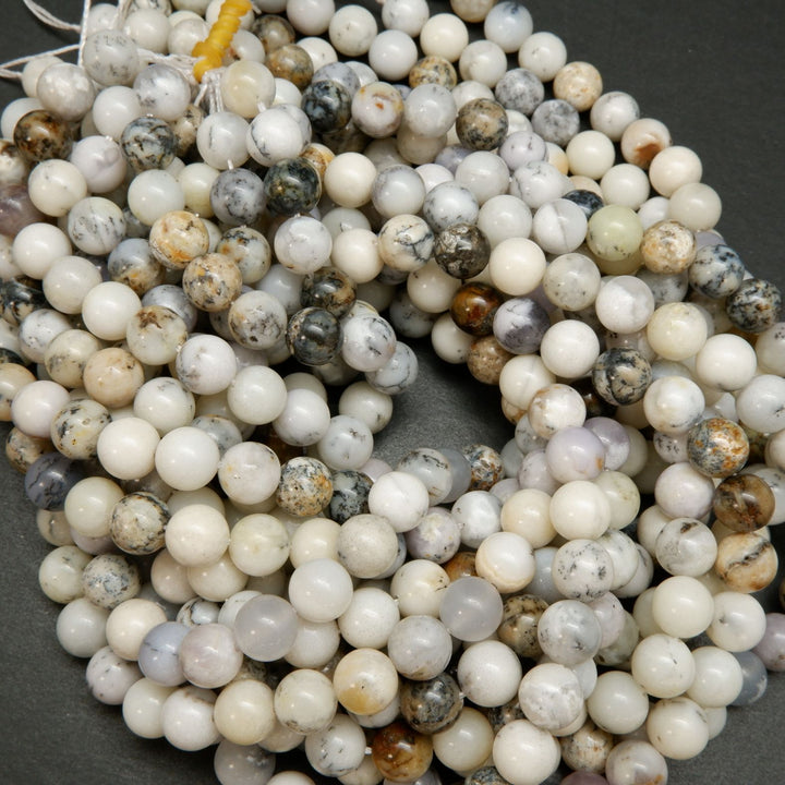 White Dendritic Opal · Smooth · Round · 4mm, 6mm, 8mm, 10mm, Bead, Tejas Beads