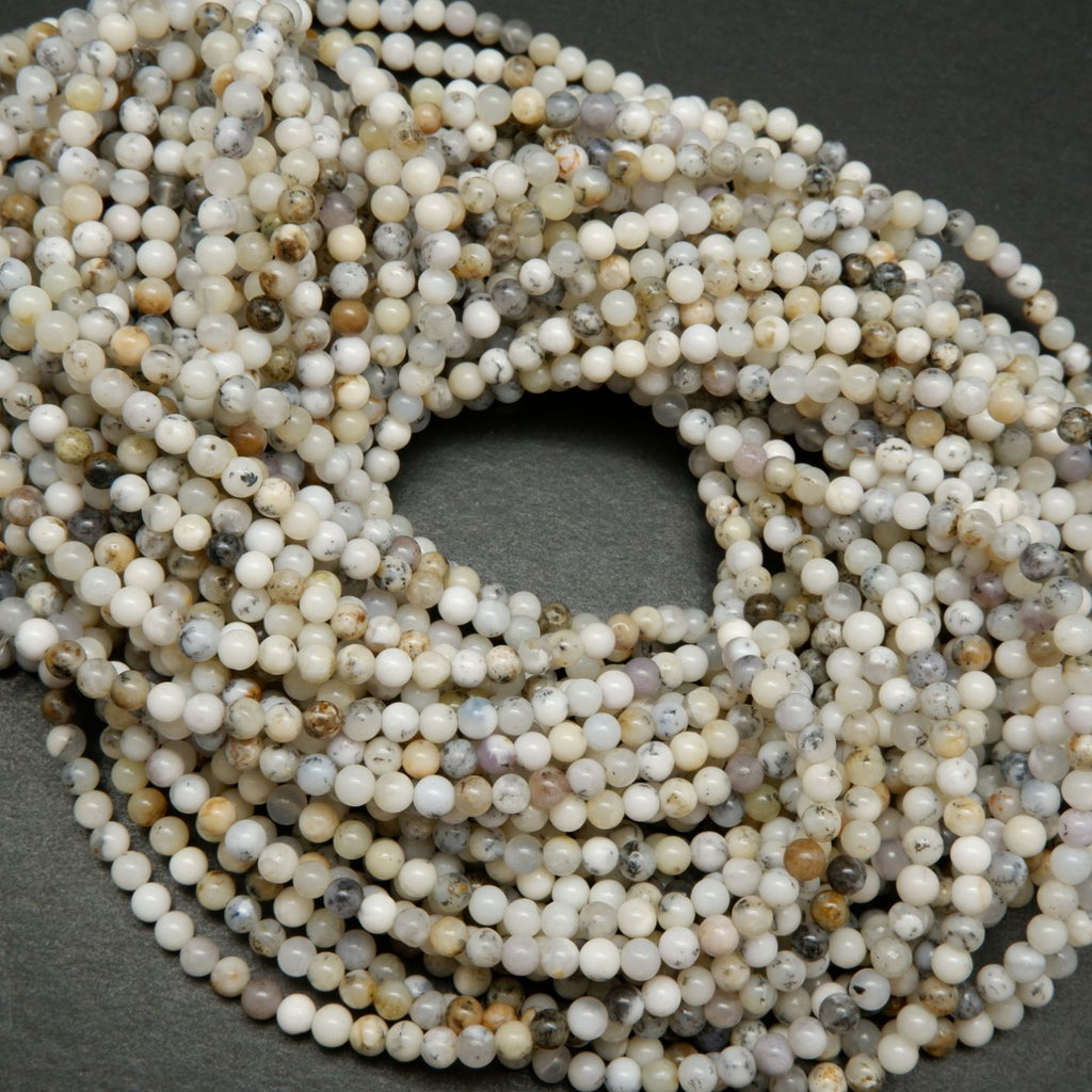 Dendritic White Opal Gemstone Beads – Smooth Round 6mm 8mm 10mm (15.5" Strand)