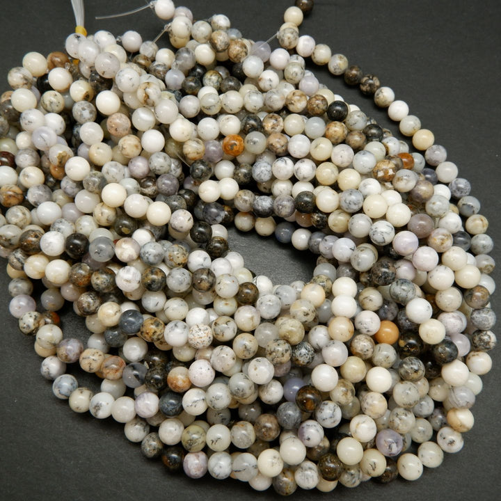 White Dendritic Opal · Smooth · Round · 4mm, 6mm, 8mm, 10mm, Bead, Tejas Beads