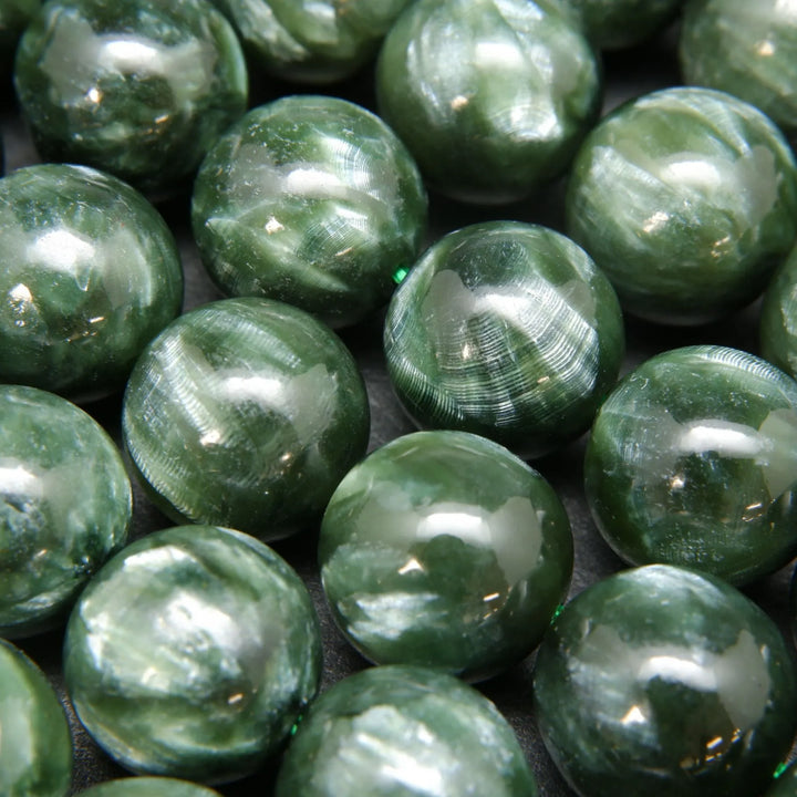 Polished Seraphinite Beads For Jewelry Making. Natural Smooth Round Seraphinite Beads.