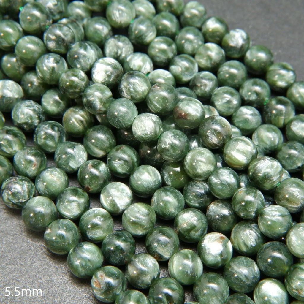 Polished Seraphinite Beads For Jewelry Making. Natural Smooth Round Seraphinite Beads.