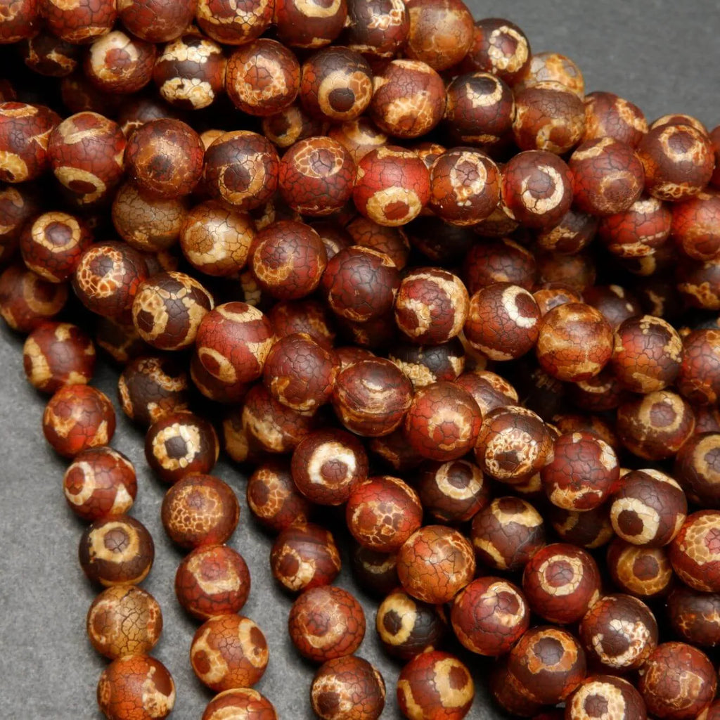 Tibetan Burgundy Eye Agate (dZi) · Matte · Round · 6mm, 8mm, 10mm, Bead, Tejas Beads
