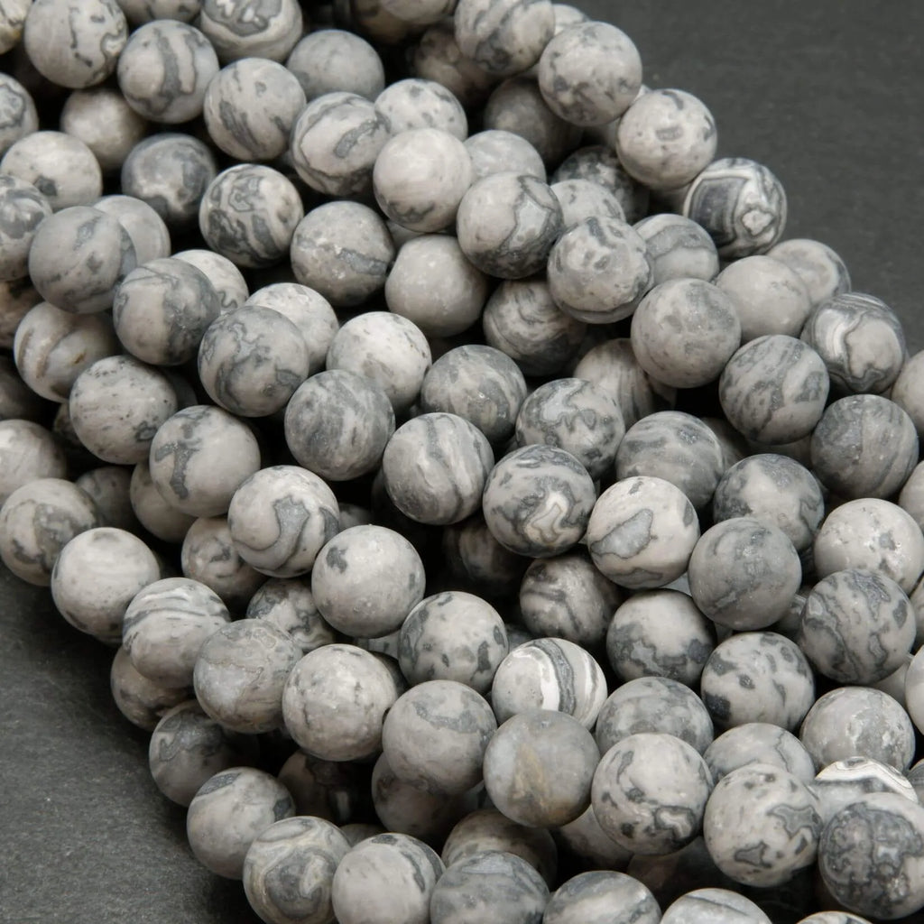 Silver Crazy Lace Agate · Matte · Round · 4.5mm, 6.5mm, 8mm, 10mm **CLEARANCE**, Bead, Tejas Beads