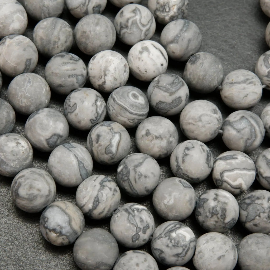 Silver Crazy Lace Agate · Matte · Round · 4.5mm, 6.5mm, 8mm, 10mm **CLEARANCE**, Bead, Tejas Beads