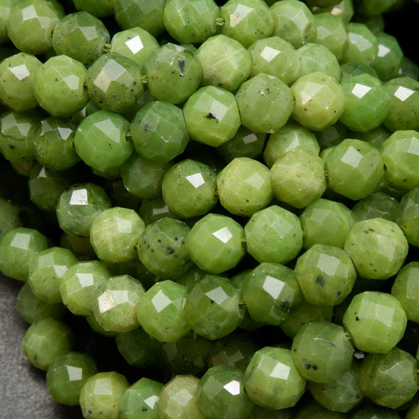 Green Faceted Nephrite Jade Beads
