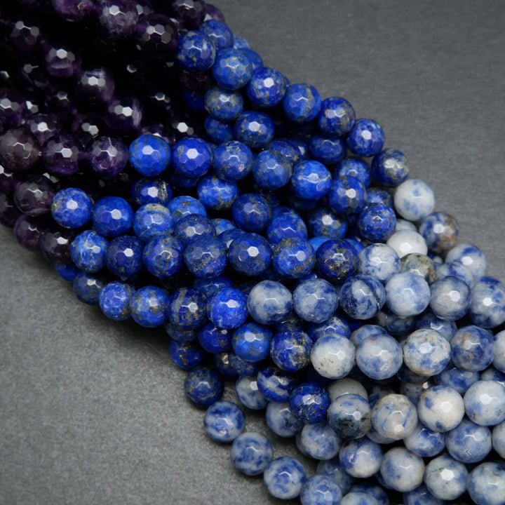 Faceted Seven Chakra Beads Containing Amethyst, Lapis Lazuli, Sodalite, Green Aventurine, Tiger's Eye, Yellow Jade, and Red Jasper.