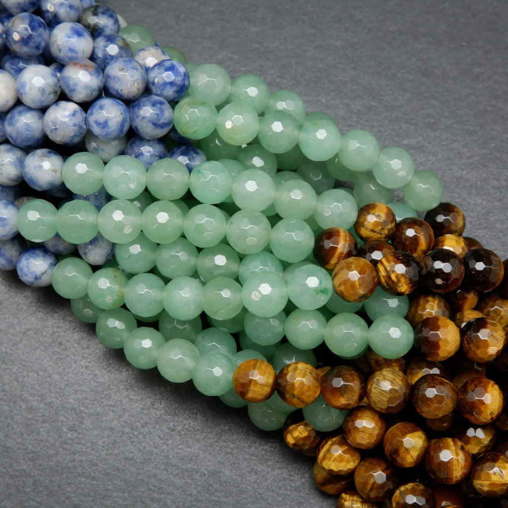 Faceted Seven Chakra Beads Containing Amethyst, Lapis Lazuli, Sodalite, Green Aventurine, Tiger's Eye, Yellow Jade, and Red Jasper.
