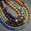 Faceted Seven Chakra Beads Containing Amethyst, Lapis Lazuli, Sodalite, Green Aventurine, Tiger's Eye, Yellow Jade, and Red Jasper.