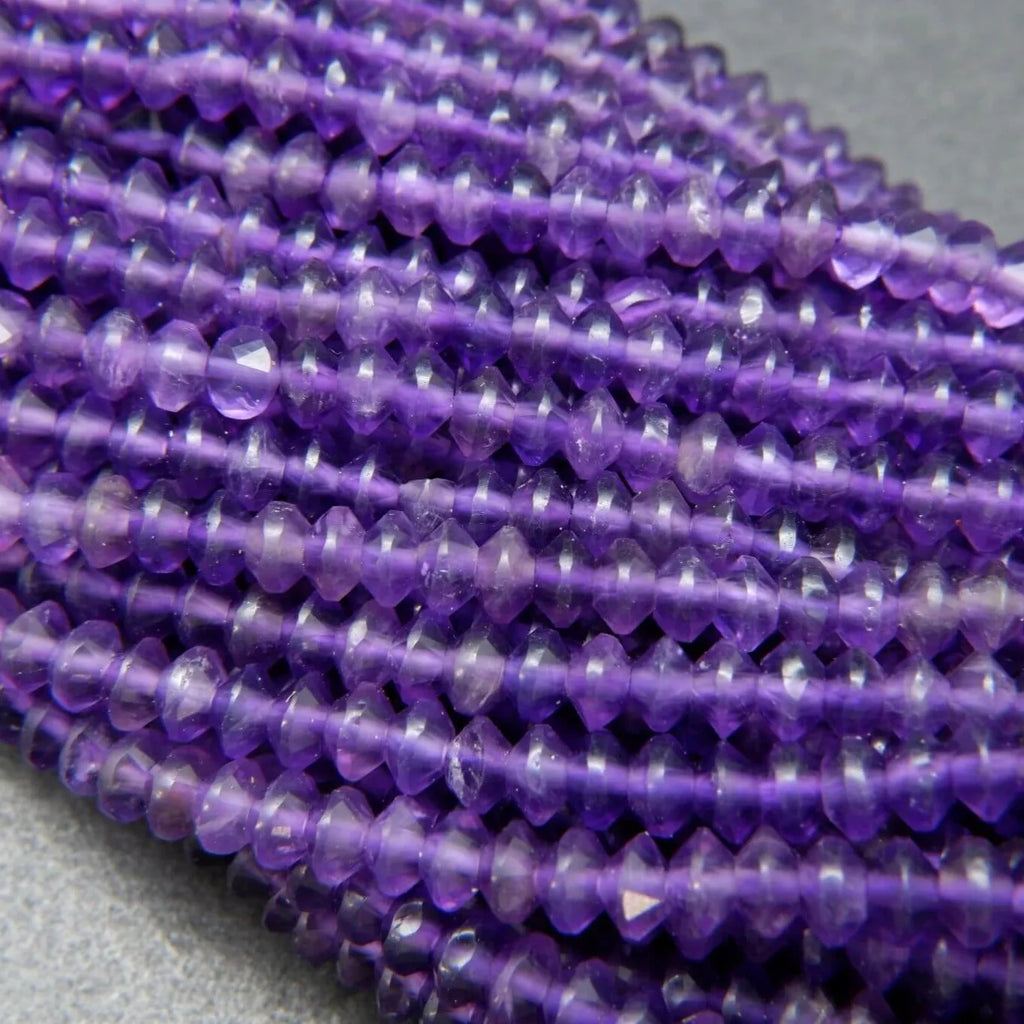 Amethyst A · Microfaceted · Diamond Cut Saucer · 3.5mm, Bead, Tejas Beads