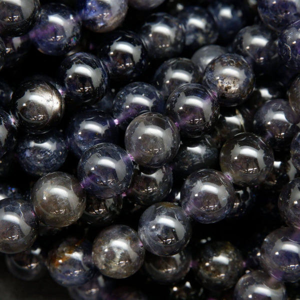 Natural Grade A Iolite Beads. Deep blue and purple round beads for handmade jewelry crafting.