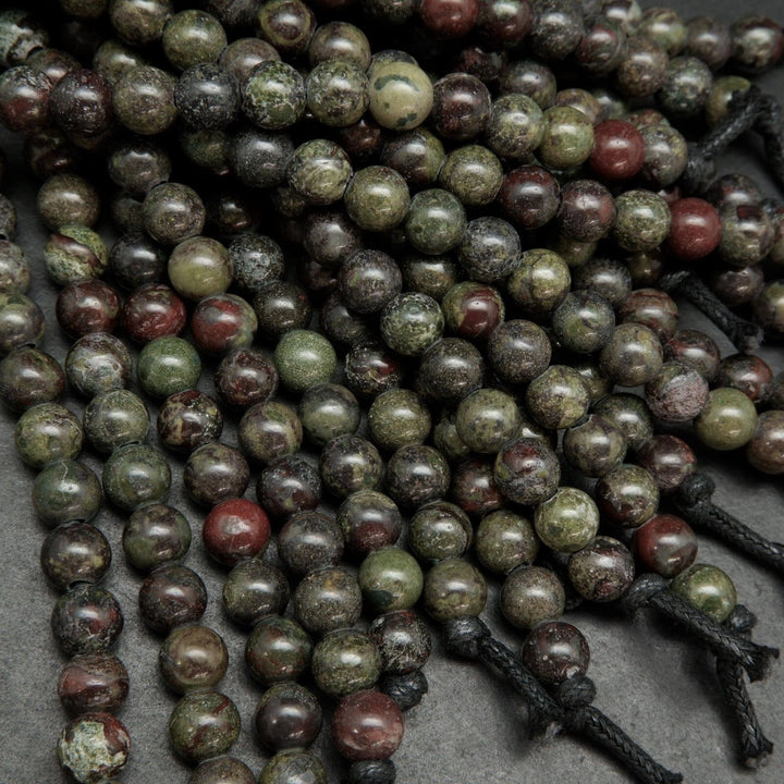 Red and green dragon blood jasper large hole beads.