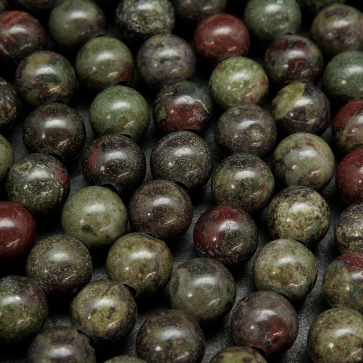 Red and green dragon blood jasper large hole beads.