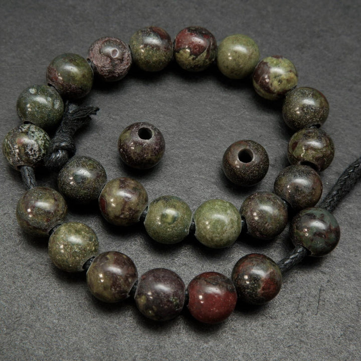 Red and green dragon blood jasper large hole beads.