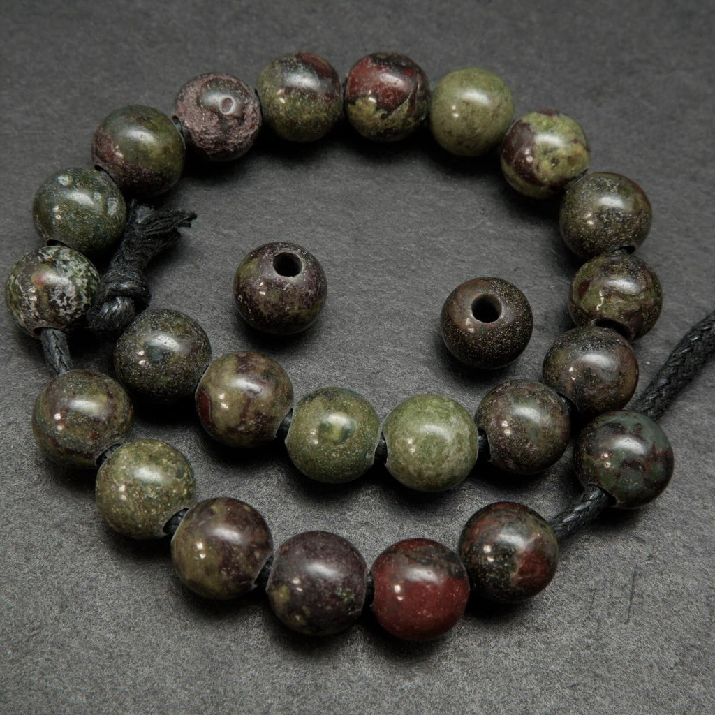 Red and green dragon blood jasper large hole beads.